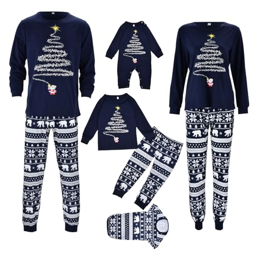 Weihnachtspyjama Familie Set Xmas Print Hausanzug Weihnachtsmotiv Pyjama Set Rentier Karierte Schlafanzug Zweiteiliger Sleepwear Sweatshirt und Hose Nachtwäsche Nightwear Weihnachtspullover