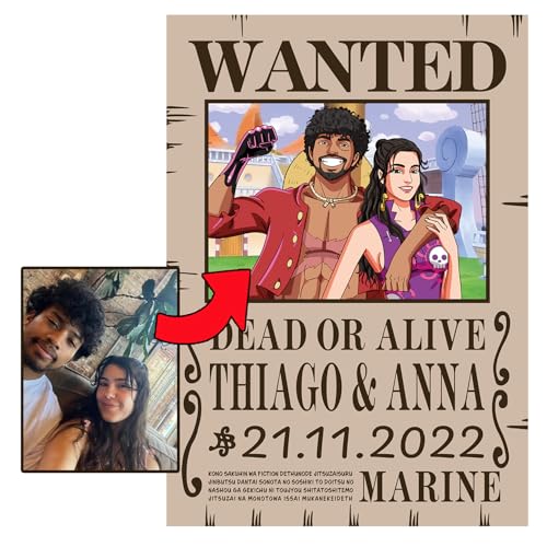 ALBALINO – Personalisiertes One Piece Wanted Poster mit eigenem Foto | Individuelle Anime-Zeichnung | Fotogeschenk & Wanddeko für Manga & Anime-Fans