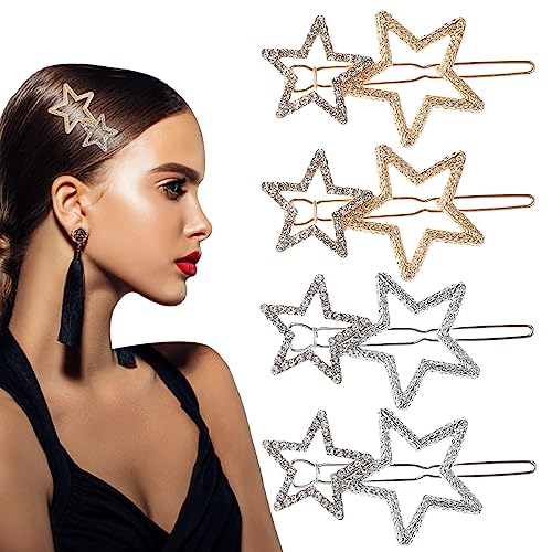 4 Stück Star Hair Clips Aushöhlen Stern Haarspange Silber Gold Haarspange Stern Haarnadel Kopfschmuck Dekorative Haarnadeln Kopfbedeckung Braut Haarschmuck Für Frauen Und Mädchen