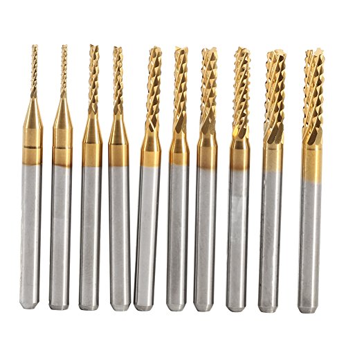 10 pcs Schaftfräser Titan Beschichtete Fräserset Hartmetall CNC Fräser Gravur Bits Carving Drill Werkzeuge 1,0-3,0mm