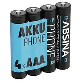 ABSINA 4X NiMH Akkus für Telefon Gigaset Mobilteil wiederaufladbar 800 mAh - Akku für Gigaset A415 750mAh - 750 mAh Akku Batterien AAA für Telefon Gigaset A400 A415, C300 C430, C475 C530, CL660HX