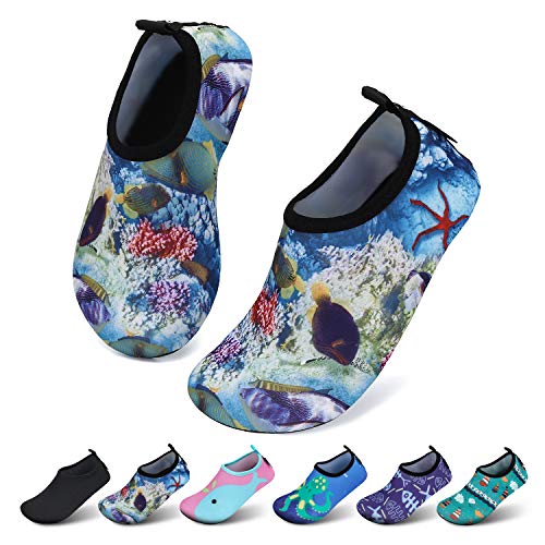 SAGUARO Kinder Badeschuhe Jungen Aquaschuhe Mädchen Schnell Trocknend Strandschuhe Atmungsaktiv Wasserschuhe Surf Yoga Neoprenschuhe,BunteBlau,Gr.32/33 EU