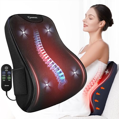 Massagegerät rücken mit Wärme & Vibration, Rückenmassagegerät für Bürostuhl, Massagekissen elektrisch zur Schmerzlinderung, zu Hause Büro Auto Sofa, 3 Heizstufen & 3 Intensitäten, Geschenke - Schwarz
