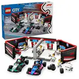 LEGO City F1 Garage mit Mercedes-AMG & Alpine Rennautos - Spielzeug Formel 1 Rennwagen mit 2 Rennfahrern & 4 Mechaniker Minifiguren - Geschenk für Jungen & Mädchen ab 7 Jahren und Fans 60444