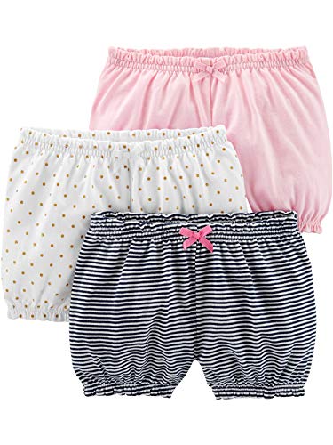 Simple Joys by Carter's Baby-Mädchen 3-Pack Bloomer Infant-and-Toddler-Shorts, Hellrosa/Marineblau Streifen/Weiß Punkte, 12 Monate (3er Pack)