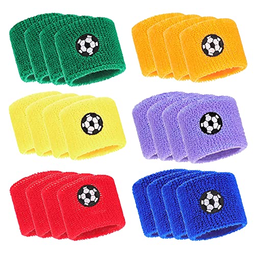 mizikuu 24 Stück Kinder Sport Armbänder, Schweißband Fussball Schweißbänder Handgelenk Sport Wristbands Absorbierende für Fußball Basketball, Leichtathletik 6 Farben