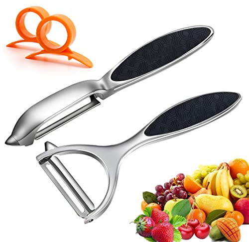 Leaflai Schäler - 2Pcs Sparschäler Set Premium Edelstahl Y & I-förmiges Drehbares Gemüsemesser mit Scharfer Klinge und Rutschfestem Griff Kartoffelschäler Gemüse für Tomaten, Karotten, Obst (Sliver)