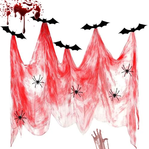 Elepl Halloween Gruselige Tuch 215 x 500 cm Halloween Deko Tuch Musselin Tücher Halloween Dekoration Gruselig Innen Außen Gruselhäuser Deko für Partybedarf (Rot)