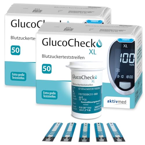 GlucoCheck XL - 100 Blutzuckerteststreifen zur Kontrolle des Blutzucker-Wertes - Anwendbar mit dem GlucoCheck XL Blutzuckermessgerät