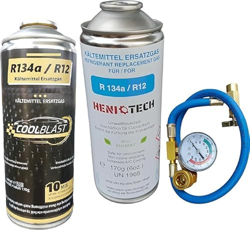 PAG Turbo GmbH® - HENIOTECH/COOLBLAST (Versand je nach Lagerbestand) 1 Dose Ersatz Kältemittel R134a - 170g / 453g Befüllset für Auto Klimaanlage