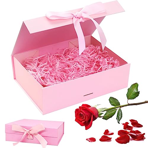 KERANEET Geschenkverpackung Box 21 * 17 * 7cm Magnetische Geschenkbox Groß Verformungsbeständig Geschenk Box mit Deckel Geschenk Verpackungsbox für Hochzeiten Geburtstage Jubiläen - Rosa