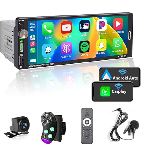 Alondy Autoradio 1Din mit Bildschirm (6,9") Kompatibel mit Apple CarPlay [Wireless] Android Auto Bluetooth USB (Typ-C 2,1A Schnellladung) Rückfahrkamera AM/FM/RDS Radio