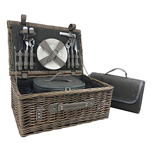 Red Hamper 4 Person Grau Tweed Wicker Ausgestattet Picknickkorb