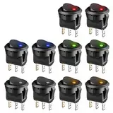 BUYGOO 10PCS Wippschalter 12V Rund Kippschalter KFZ Schalter 12V beleuchtet, DC 12V 20A LED Auto Wippschalter KFZ Ein Aus Schalter 3 Polig mit 5 LED Farbe