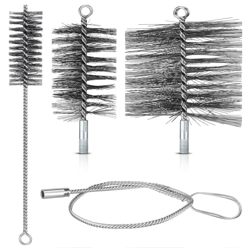 Sinmoe Ofenrohrbürsten Set 80 mm 150 mm Kesselbürste Draht 4 cm Drahtrohrbürste Gesamtlänge 30 cm Kaminbesen mit Flexiblem Flexstange 100 cm Kaminbürsten Schornsteinfeger Drahtbürsten für Kaminkessel