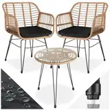 tectake® Outdoor Rattan Sitzgruppe, Möbel für 2 Personen, 3-TLG. Bistroset, Balkonmöbel, Gartenmöbel Set mit 2X Stühle + Tisch, kleine Lounge wetterfest für Garten Balkon Terrasse - Natur