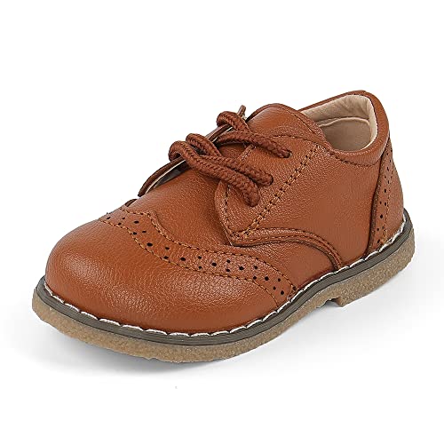 MASOCIO Jungen Mädchen Schnürschuhe Kleinkind kleine Kinder Schulschuhe Flache Kleid Schuhe (Kleinkind/kleines Kind), braun, 24 EU