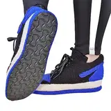 Gestrickte Low-Top Jordan-Inspired Basketball Sneaker-Hausschuhe - Handgemachte Warme Winter Wollmischung - AJ1 Blaue Sneaker Plüsch - Unisex Baumwollstiefeletten Winterstiefel