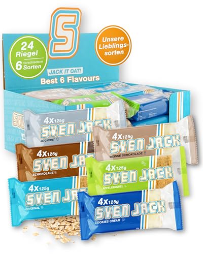 Sven Jack (Energy Cake) BEST OF Haferriegel Mix Box 24x 125g I Original Haferflocken Energieriegel I Vegane Haferriegel I Langkettige Kohlenhydrate & wenig Zucker I Fitness Riegel I Müsliriegel
