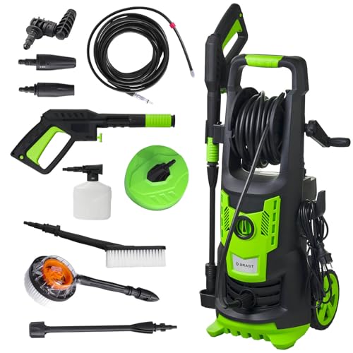 BRAST® Hochdruckreiniger Elektro - Pro | 2400 Watt 180 bar | inkl. 14-TLG. Sonderzubehör | Fördermenge 480 l/h | Schlauchtrommel 10m Hochdruckschlauch Hochdruckpistole | mobiler Flächenreiniger
