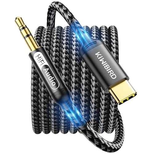 KiwiBird USB C 1,2 m Aux Stecker Kabel Audiokabel, 3,5 mm Jack Kurz Audio Klinke DAC Kompatibel mit Auto iPhone 15 16 Plus Pro Max Galaxy S24 Android Handy Kopfhörer Autoradio Lautsprecher