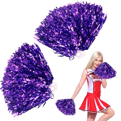 2 Stücke Metal Foil Cheerleading Pom Poms, leichte Cheerleader Pom Poms, Schön Cheerleader Poms Hand Blumen, Kunststoff Cheerleader Pompons, für Sportwettbewerb Tanzen Cheers Erwachsene Kinder