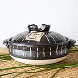 QZH Donabe Hot Pot hitzebeständiger Keramik-Kasserolle mit Deckel, Ton-Reiskochtopf, runde Auflaufform, Ton-Topf, langsamer Eintopf, Suppentopf, Gesundheitstopf, schwarz, 1,5 l