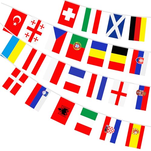 Hianjoo Fahnen Wimpelkette für 2024, 24 Länder Flaggen Girlande, 24 Teams Länder Flagge, Mannschaften Flaggen Wimpel