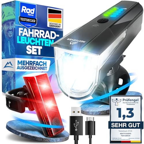 NEXTCOVER® Fahrradlicht Set mit [LightSense] Sensor & 11h Akkulaufzeit I USB aufladbar & wasserdicht I StVZO zugelassen I LED Fahrrad Licht vorne I Fahrradlampe & Rücklicht, Fahrradbeleuchtung