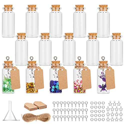 Mooshy 15 Stück Reagenzgläser mit Korken Mini Glasflaschen mit Korken 10ml Reagenzglas mit Korken Glasflaschen Mini mit Etiketten und Dekorativen Accessoires für Hochzeit Gastgeschenk