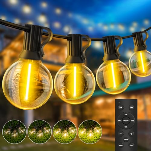 LED Lichterkette Außen Strom Outdoor 30m G40 Glühbirnen Garten Beleuchtung Balkon Lichterketten Aussen IP44 Wetterfest Pavillon String Lights mit Fernbedienung für Garden, Patio, Weddings, Parties