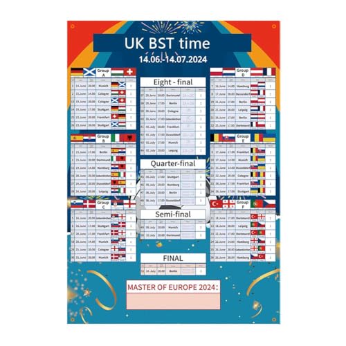 IUYQY 1 Stück 2024 Europa-Pokal Wandkarte, Deutschland 2024 Euro Soccer Wallchart, S und Track Bracket Poster für alle Punkte