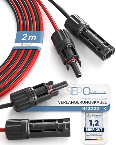 SEPO-Leitungen Solarkabel Verlängerung 4mm²/6mm² – 2er Set 1/2/3/5/10M – inkl. 0% MwSt. gem. § 12 Abs. 3 Ust Verbindungskabel mit MC4-Steckern – UV-beständig & langlebig für Solaranlagen