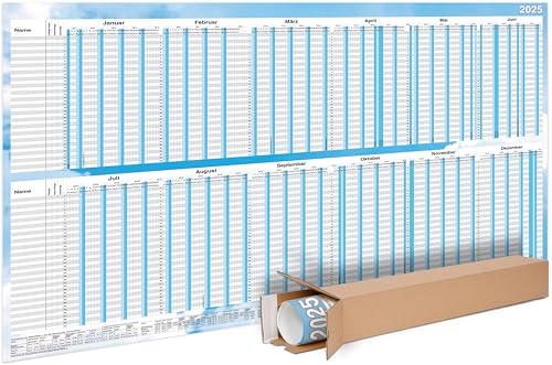 Terminal A0® Urlaubsplaner 2025 ABWISCHBAR (119 x 84 cm) Gerollt mit glänzender Beschichtung - Urlaub Mitarbeiter-Kalender, großer Wand Personalplaner, Dienstplaner (2025, 1 Stück)