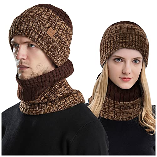 WKAYsIV Lustige Mützen für Erwachsene Strickte Kapuzenmützen für Frauen Winter Winter Herren Coif Warmhüte Halstuch Junge(Kaffee,Einheitsgröße)