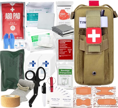 Med Kit Trauma Kit Blutung Contral Pack, Notfall-Überlebens-Erste-Hilfe-Kits EMT IFAK Medizinisches Kit für schwere Blutungskontrolle, Militär, Camping und Wandern (Tan)