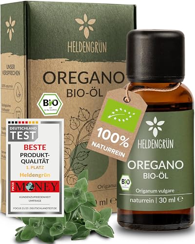 Heldengrün® BIO Oregano Öl [HOCHDOSIERT] mit +82% Carvacrol - Zertifiziertes Lebensmittel zum Einnehmen - Oreganoöl Bio aus Griechenland - Oregano Oil