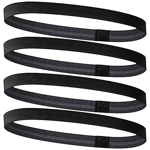 4 Stück Haarband Jungs Sport, Haarband Herren,Haarband Sport Kinder,Haarband Kinder Jungs Fussball Haarband Jungs,Elastisches Haarband Rutschfeste Stirnbänder Kinder Haarbänder Damen Dünn-Schwarz