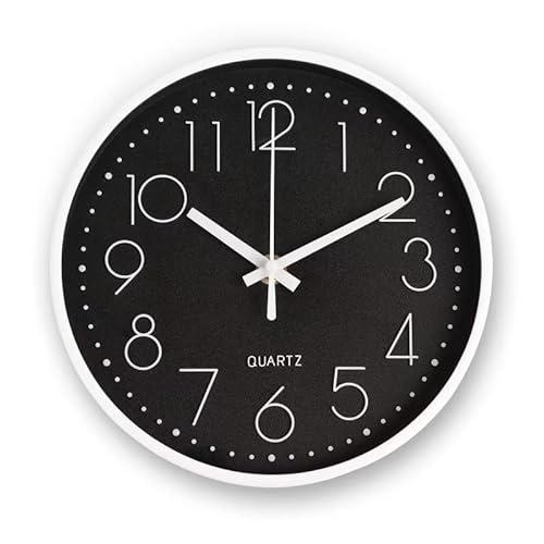 CIMOYBAI 20cm/8 Zoll Modern Schwarz Wanduhr, Leise, Ohne Tickgeräusche, Geeignet für Büro, Wohnzimmer, Küche, Schule, Kinderzimmer