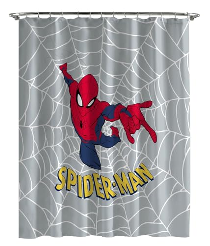 Jay Franco Marvel Spiderman Duschvorhang 178 x 182 cm – Stoff Badezimmerdeko mit Superhelden