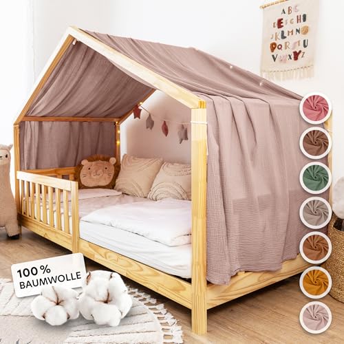 lilimaus Hausbett Himmel - 100% Baumwolle Betthimmel aus Musselin - Hausbett Deko - Geschenk Mädchen & Jungen - Himmelbett Vorhänge für Kinderbetten - Baldachin Kinderzimmer Deko