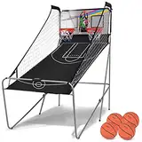 RELAX4LIFE Basketballständer Doppelschuss, Basketball Automat klappbar, Basketball-Arcade-Spiel 8 Spieloptionen für 2 Spieler, Schießmaschine mit 4 Bällen & Pumpe, Elektronische Bewertung mit LED