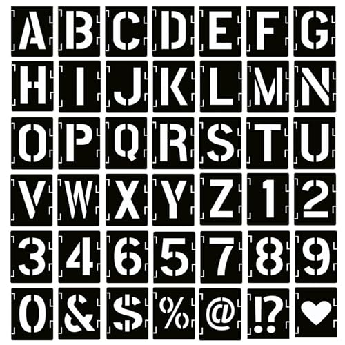 42 Stück Buchstaben Schablone Set, Schwarz Buchstaben Schablone, Sprühschablonen, Kunststoff Alphanumerische Schablonen, Wiederverwendbare Buchstabenschablonen, für Kunst Malerei, Handwerk DIY