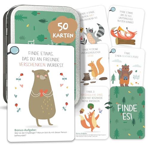 BIROYAL Outdoor Spiele für Kinder, Finde Es Suchspiel, 50 Entdeckerkarten, Gefunden Outdoor Suchspiel und Natur entdecken für Kinder, Outdoor Schatzsuche, Spiele für Draußen ab 4,5,6,7 Jahre