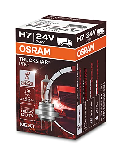 OSRAM 64215TSP Truckstar PRO H7, +120 Prozent mehr Helligkeit, Halogen Scheinwerferlampe, 24V LKW Lampe, Faltschachtel (1 Lampe)