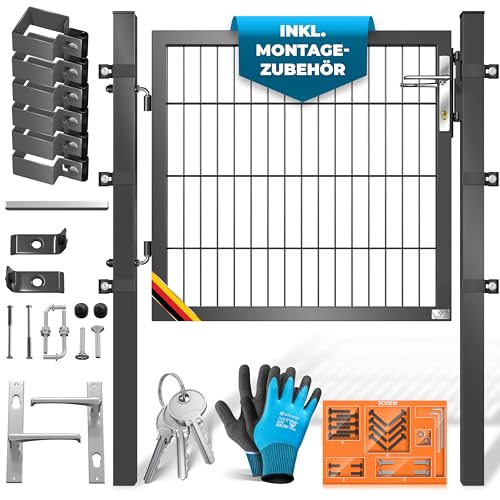 KESSER® Gartentor Premium Gartentür aus Metall verzinktem Stahl, Gartentür für Stabmattenzau Zauntor, Hoftor, inkl. Pfosten mit Schloss Türklinke und Schlüssel, 80 x 106cm Anthrazit