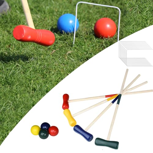 FIVMEN Krocket Spiel Croquet Set Holz Crocket für 4 Spieler Gartenspiele Holzspiele Krocketspiel Outdoor Spiele Erwachsene Kinder Spielspaß