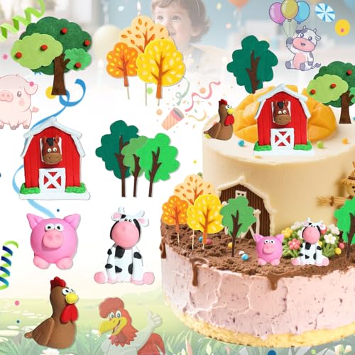 SUpoetry 11 Stück Bauernhof Tier Cake Topper, Bauernhof Tortendekoration, Bauernhof-Party-Kuchendekoration, Kuchen-Tier-Dekoration, Bauernhof Geburtstag Cake Deko Geeignet für Kindergeburtstage