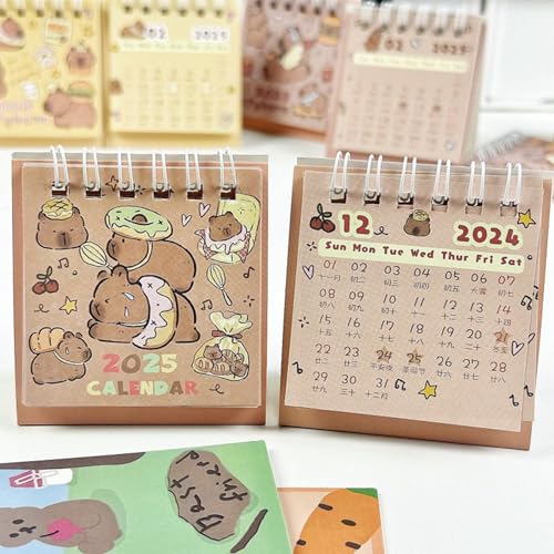 Miaoyak Cartoon Capybara Tischkalender 2025, Kawaii-Kalender, To-Do-Liste, täglich, monatlich, Jahresplaner, Organisation, Schreibtischdekoration