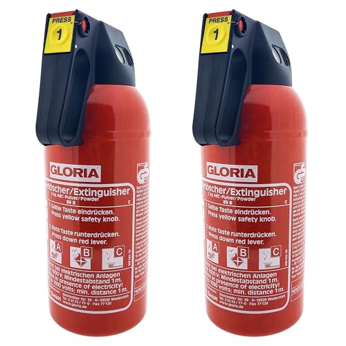 MBS FIRE 2x Gloria KFZ Auto-Pulverlöscher P2GM, 2kg Brandklasse ABC inkl. Halterung u. Plakette